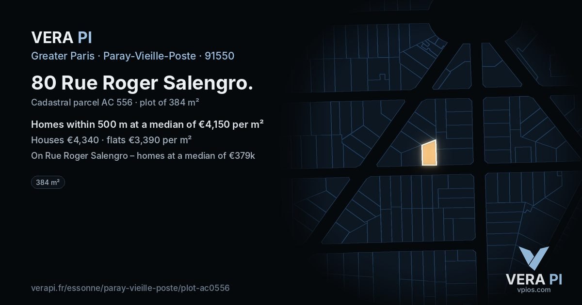 80 Rue Roger Salengro, Paray-Vieille-Poste at night – the plot lit, the parcels around coloured by the prices near them