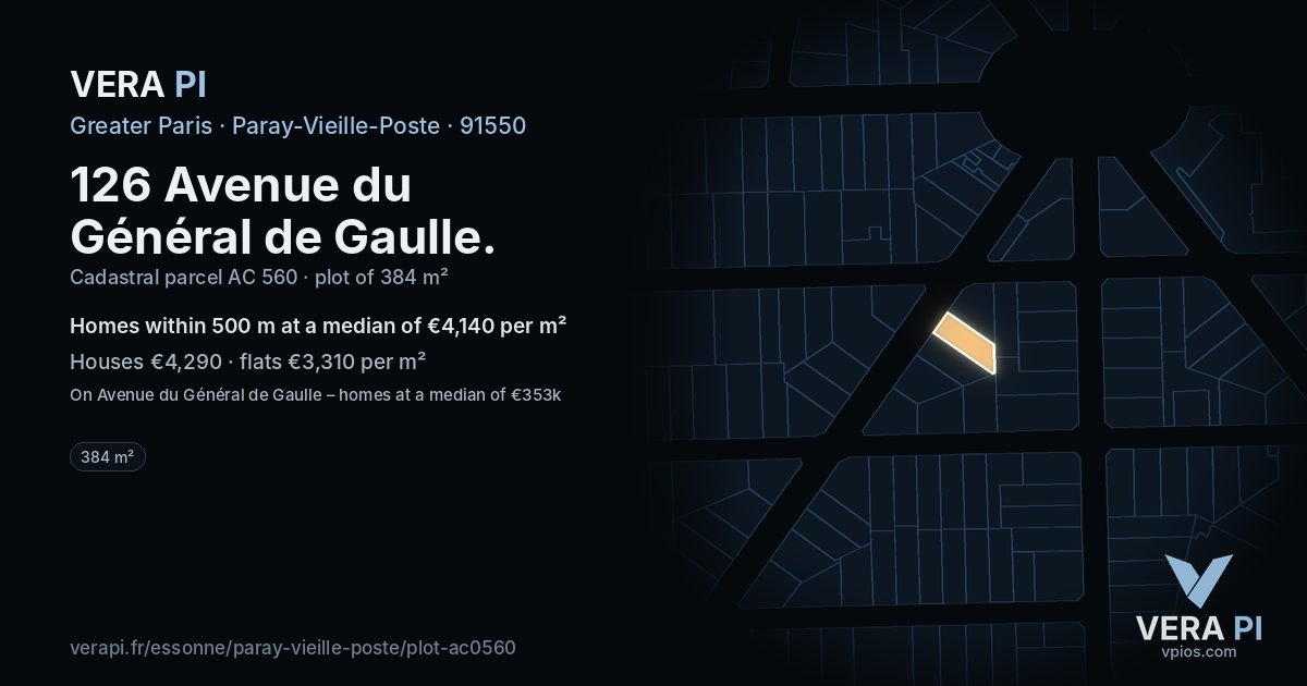 126 Avenue du Général de Gaulle, Paray-Vieille-Poste at night – the plot lit, the parcels around coloured by the prices near them