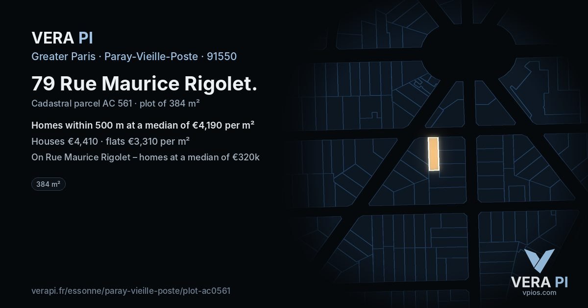 79 Rue Maurice Rigolet, Paray-Vieille-Poste at night – the plot lit, the parcels around coloured by the prices near them