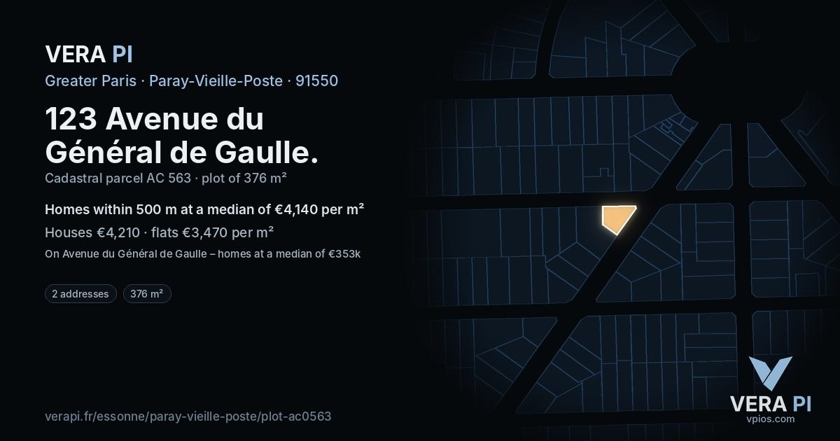 123 Avenue du Général de Gaulle, Paray-Vieille-Poste at night – the plot lit, the parcels around coloured by the prices near them