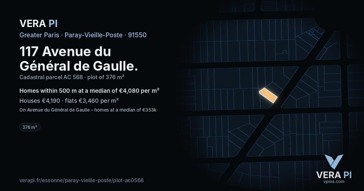 117 Avenue du Général de Gaulle, Paray-Vieille-Poste at night – the plot lit, the parcels around coloured by the prices near them
