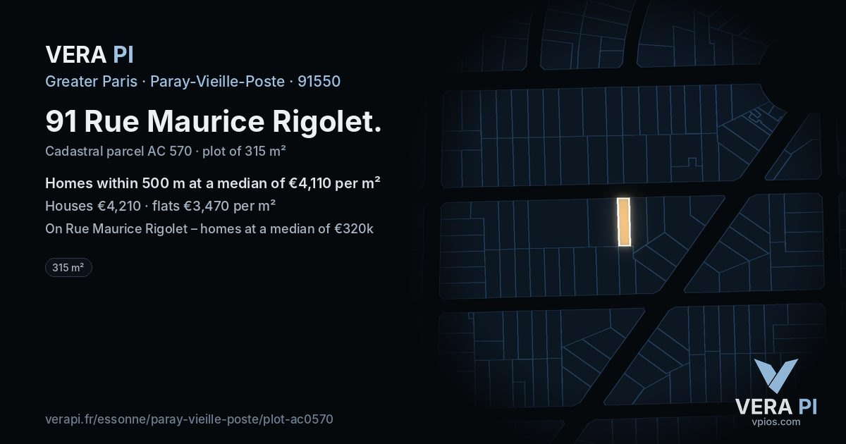 91 Rue Maurice Rigolet, Paray-Vieille-Poste at night – the plot lit, the parcels around coloured by the prices near them