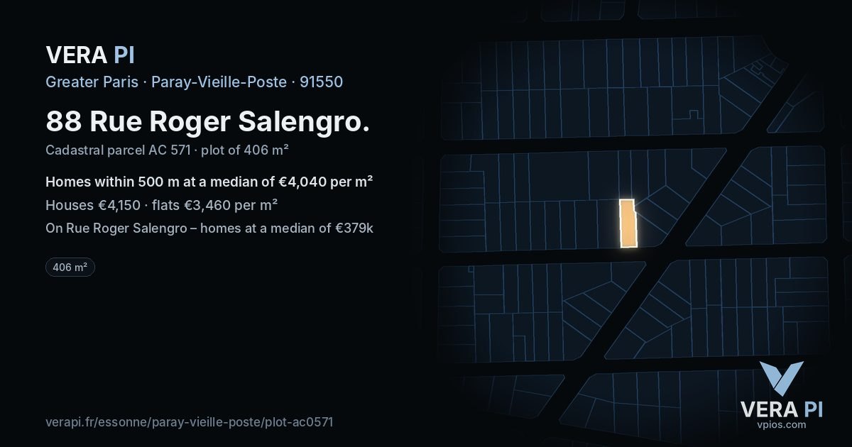 88 Rue Roger Salengro, Paray-Vieille-Poste at night – the plot lit, the parcels around coloured by the prices near them