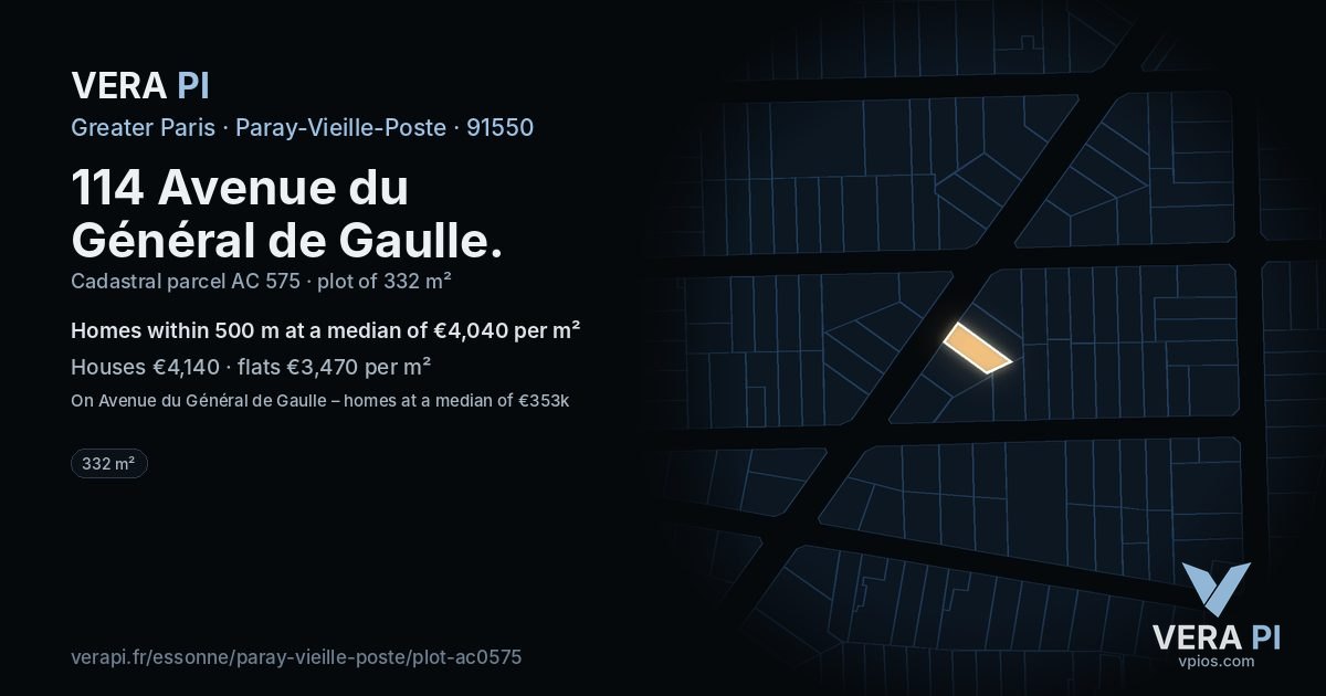 114 Avenue du Général de Gaulle, Paray-Vieille-Poste at night – the plot lit, the parcels around coloured by the prices near them