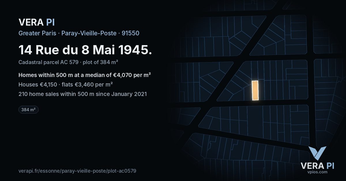 14 Rue du 8 Mai 1945, Paray-Vieille-Poste at night – the plot lit, the parcels around coloured by the prices near them