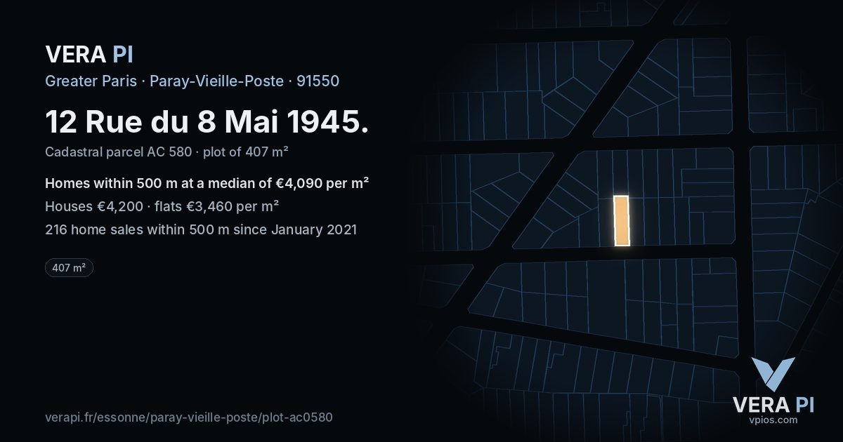 12 Rue du 8 Mai 1945, Paray-Vieille-Poste at night – the plot lit, the parcels around coloured by the prices near them