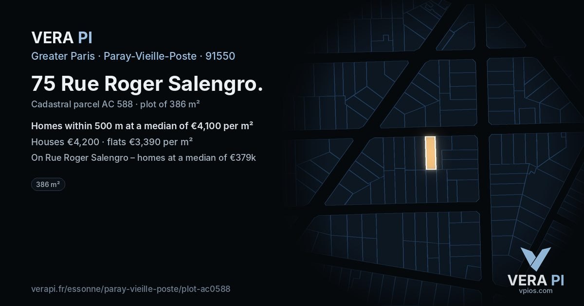 75 Rue Roger Salengro, Paray-Vieille-Poste at night – the plot lit, the parcels around coloured by the prices near them