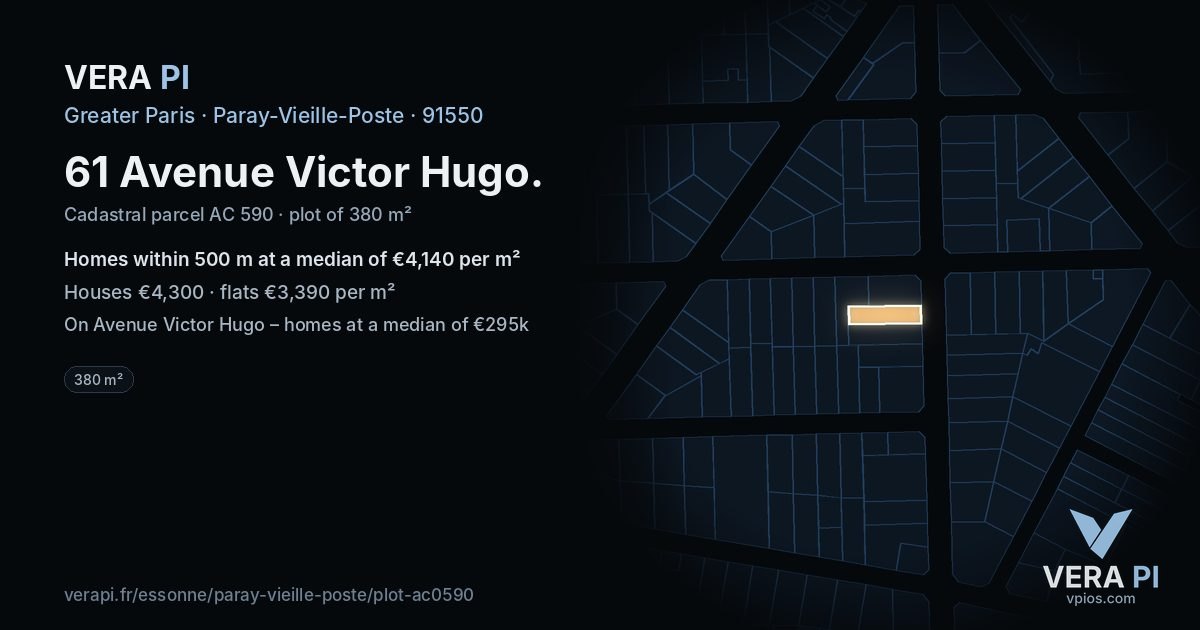 61 Avenue Victor Hugo, Paray-Vieille-Poste at night – the plot lit, the parcels around coloured by the prices near them