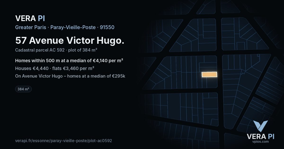 57 Avenue Victor Hugo, Paray-Vieille-Poste at night – the plot lit, the parcels around coloured by the prices near them