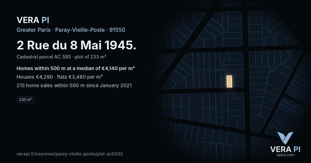 2 Rue du 8 Mai 1945, Paray-Vieille-Poste at night – the plot lit, the parcels around coloured by the prices near them