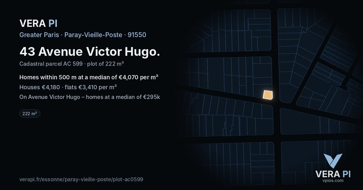 43 Avenue Victor Hugo, Paray-Vieille-Poste at night – the plot lit, the parcels around coloured by the prices near them