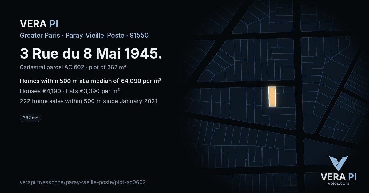 3 Rue du 8 Mai 1945, Paray-Vieille-Poste at night – the plot lit, the parcels around coloured by the prices near them