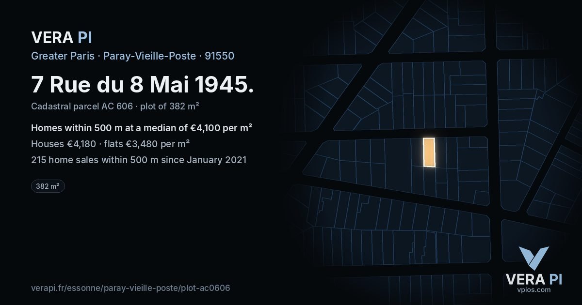 7 Rue du 8 Mai 1945, Paray-Vieille-Poste at night – the plot lit, the parcels around coloured by the prices near them