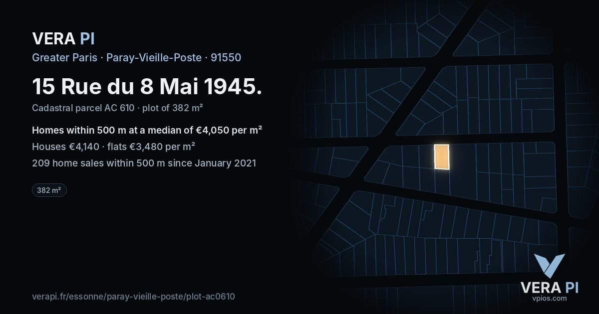 15 Rue du 8 Mai 1945, Paray-Vieille-Poste at night – the plot lit, the parcels around coloured by the prices near them