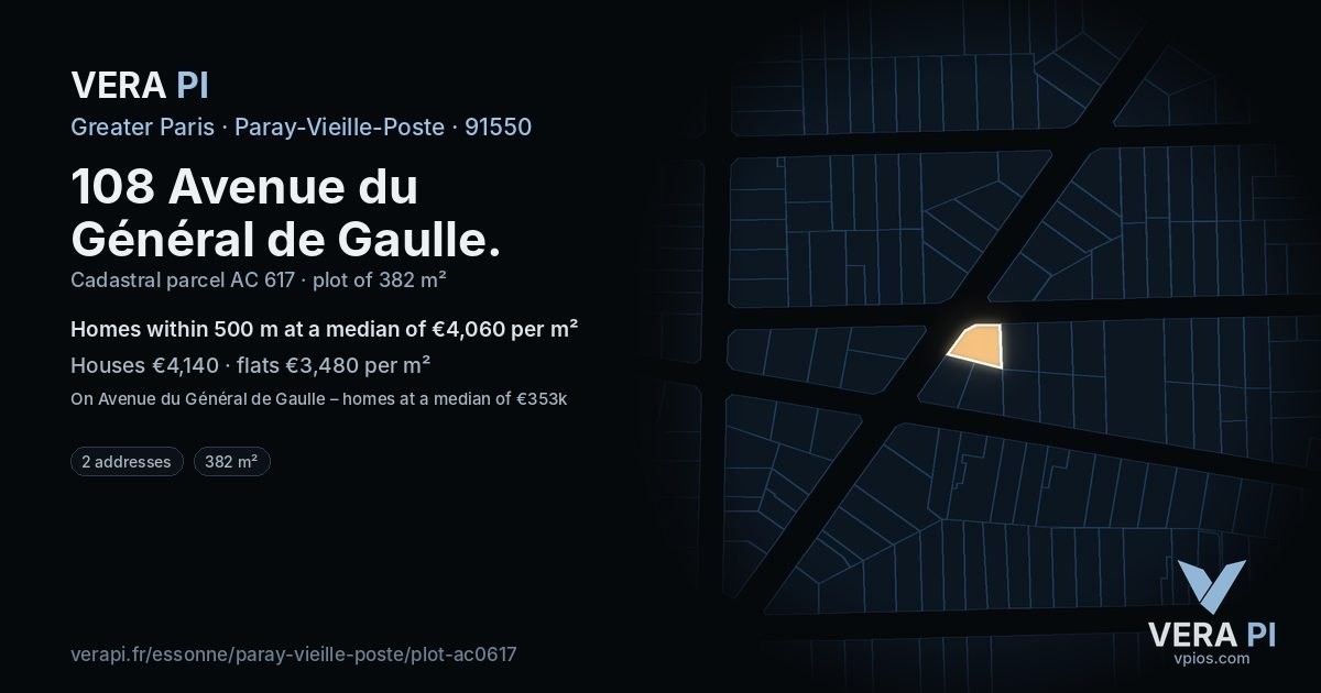 108 Avenue du Général de Gaulle, Paray-Vieille-Poste at night – the plot lit, the parcels around coloured by the prices near them