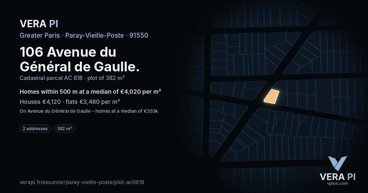 106 Avenue du Général de Gaulle, Paray-Vieille-Poste at night – the plot lit, the parcels around coloured by the prices near them