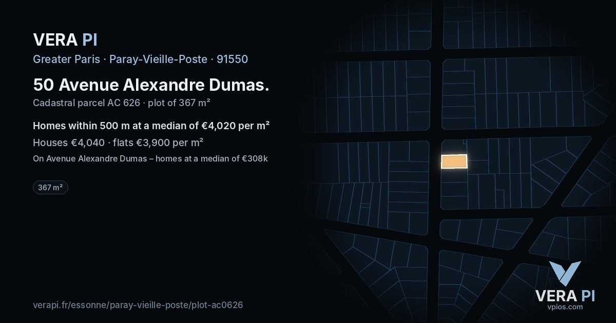 50 Avenue Alexandre Dumas, Paray-Vieille-Poste at night – the plot lit, the parcels around coloured by the prices near them