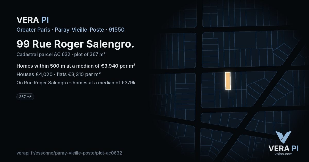 99 Rue Roger Salengro, Paray-Vieille-Poste at night – the plot lit, the parcels around coloured by the prices near them