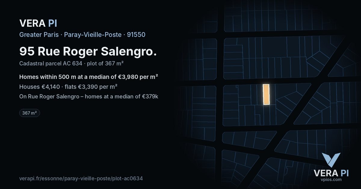 95 Rue Roger Salengro, Paray-Vieille-Poste at night – the plot lit, the parcels around coloured by the prices near them