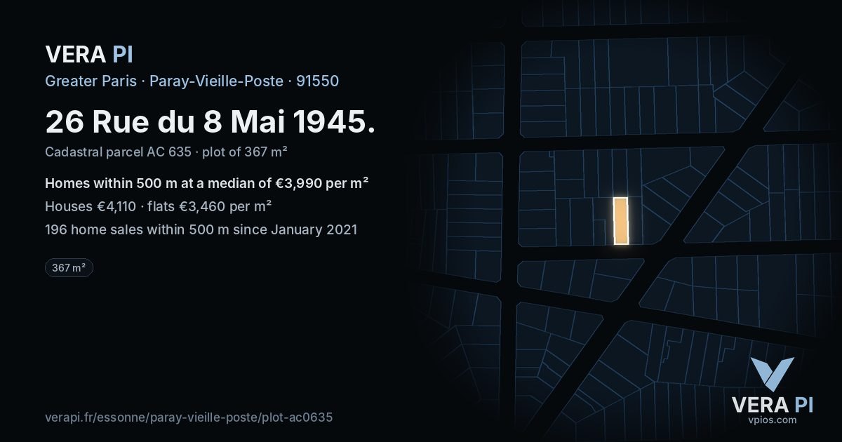 26 Rue du 8 Mai 1945, Paray-Vieille-Poste at night – the plot lit, the parcels around coloured by the prices near them