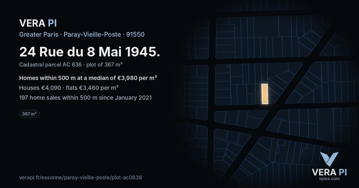 24 Rue du 8 Mai 1945, Paray-Vieille-Poste at night – the plot lit, the parcels around coloured by the prices near them