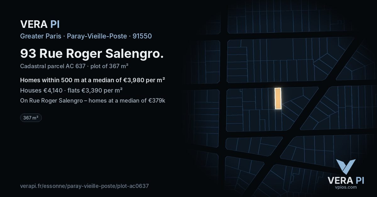 93 Rue Roger Salengro, Paray-Vieille-Poste at night – the plot lit, the parcels around coloured by the prices near them