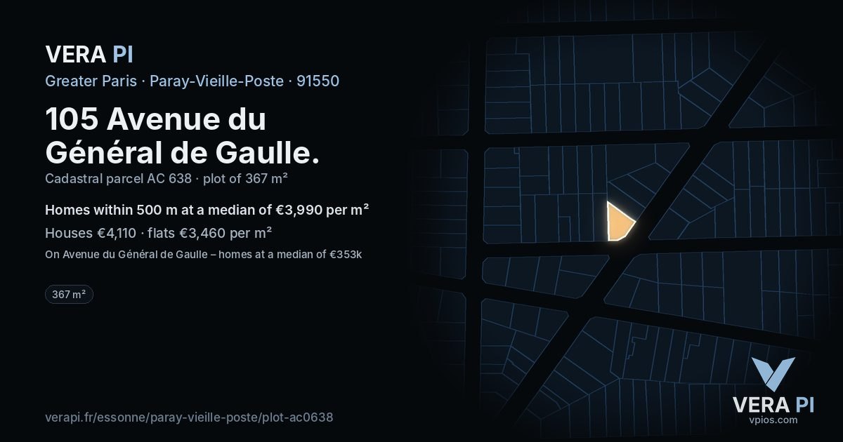 105 Avenue du Général de Gaulle, Paray-Vieille-Poste at night – the plot lit, the parcels around coloured by the prices near them