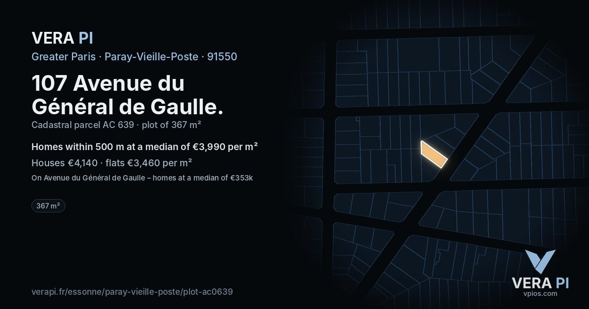 107 Avenue du Général de Gaulle, Paray-Vieille-Poste at night – the plot lit, the parcels around coloured by the prices near them