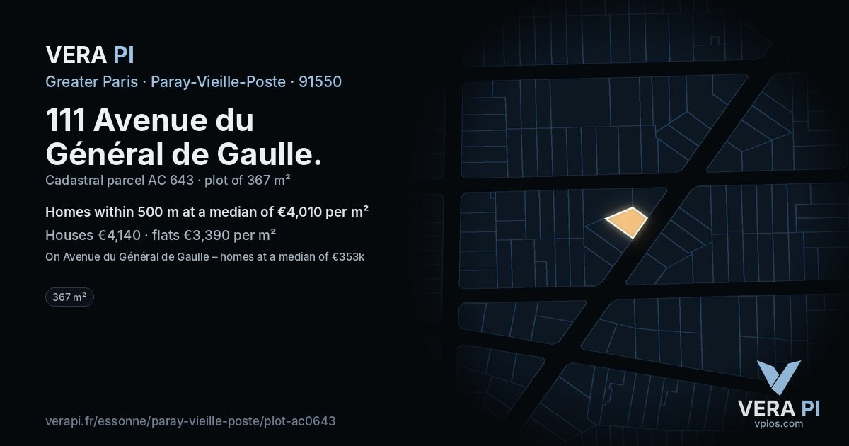 111 Avenue du Général de Gaulle, Paray-Vieille-Poste at night – the plot lit, the parcels around coloured by the prices near them