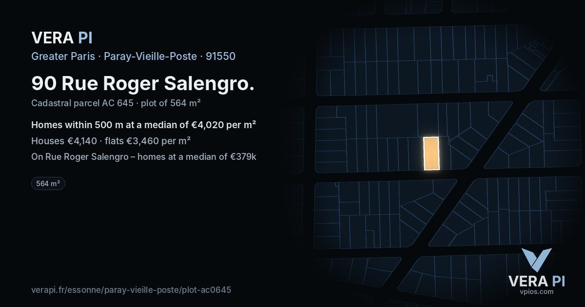 90 Rue Roger Salengro, Paray-Vieille-Poste at night – the plot lit, the parcels around coloured by the prices near them