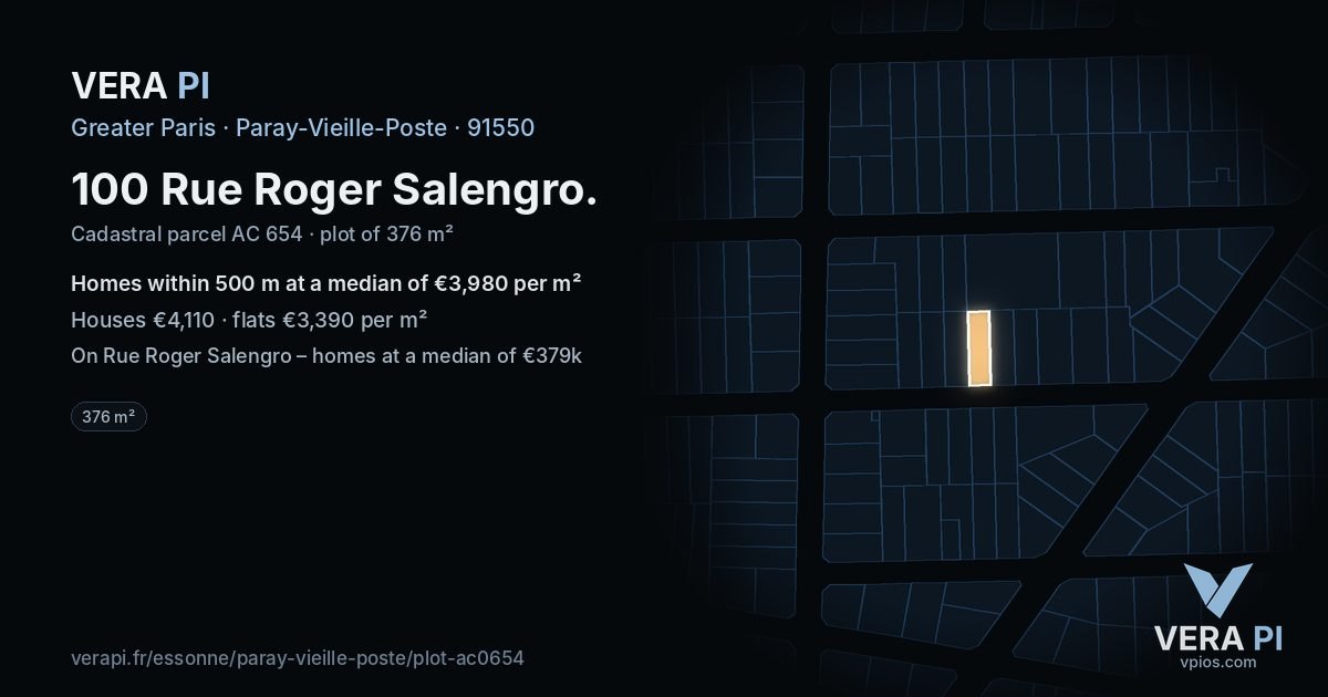100 Rue Roger Salengro, Paray-Vieille-Poste at night – the plot lit, the parcels around coloured by the prices near them