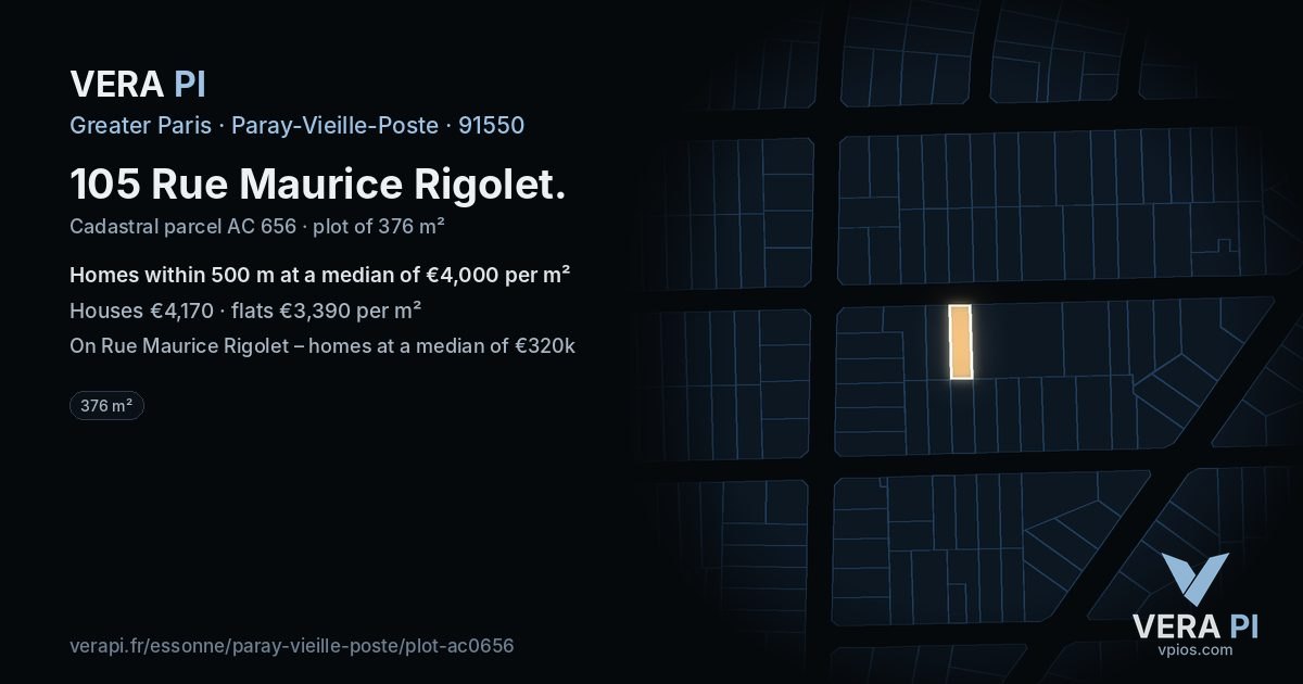 105 Rue Maurice Rigolet, Paray-Vieille-Poste at night – the plot lit, the parcels around coloured by the prices near them