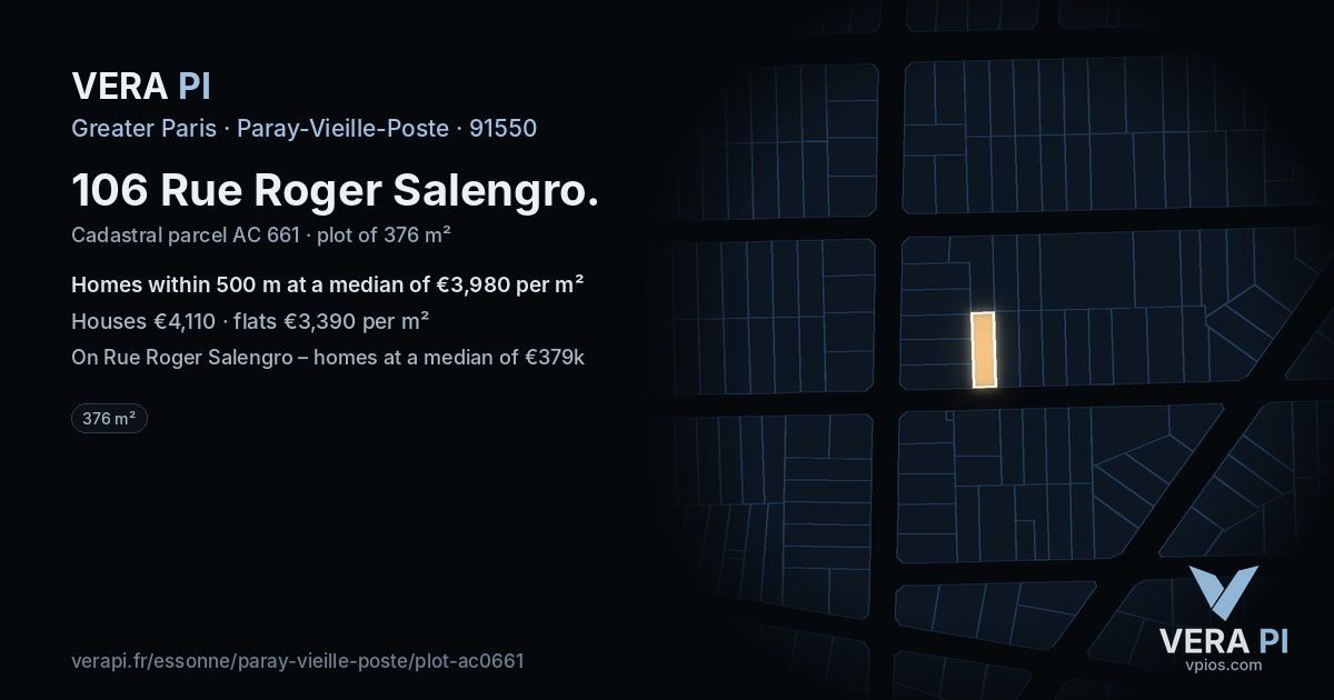 106 Rue Roger Salengro, Paray-Vieille-Poste at night – the plot lit, the parcels around coloured by the prices near them