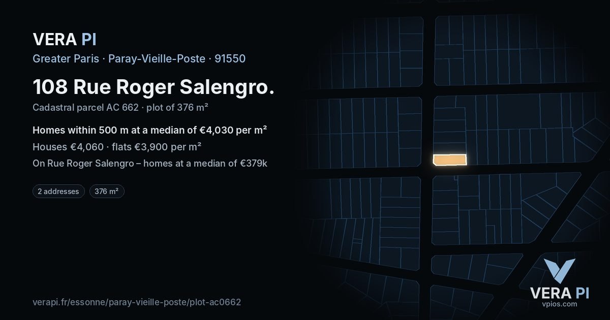 108 Rue Roger Salengro, Paray-Vieille-Poste at night – the plot lit, the parcels around coloured by the prices near them
