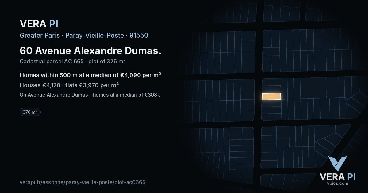 60 Avenue Alexandre Dumas, Paray-Vieille-Poste at night – the plot lit, the parcels around coloured by the prices near them