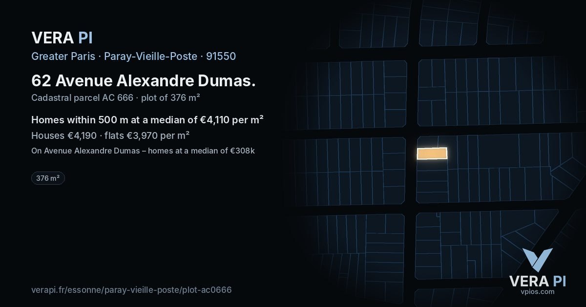 62 Avenue Alexandre Dumas, Paray-Vieille-Poste at night – the plot lit, the parcels around coloured by the prices near them