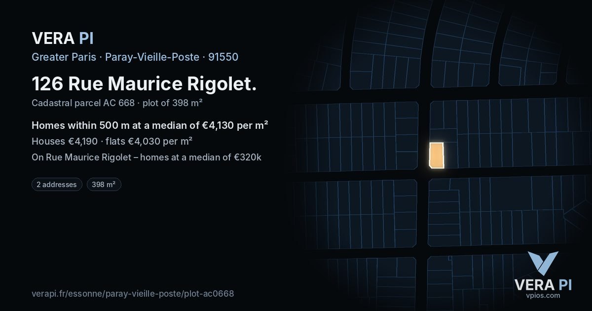126 Rue Maurice Rigolet, Paray-Vieille-Poste at night – the plot lit, the parcels around coloured by the prices near them