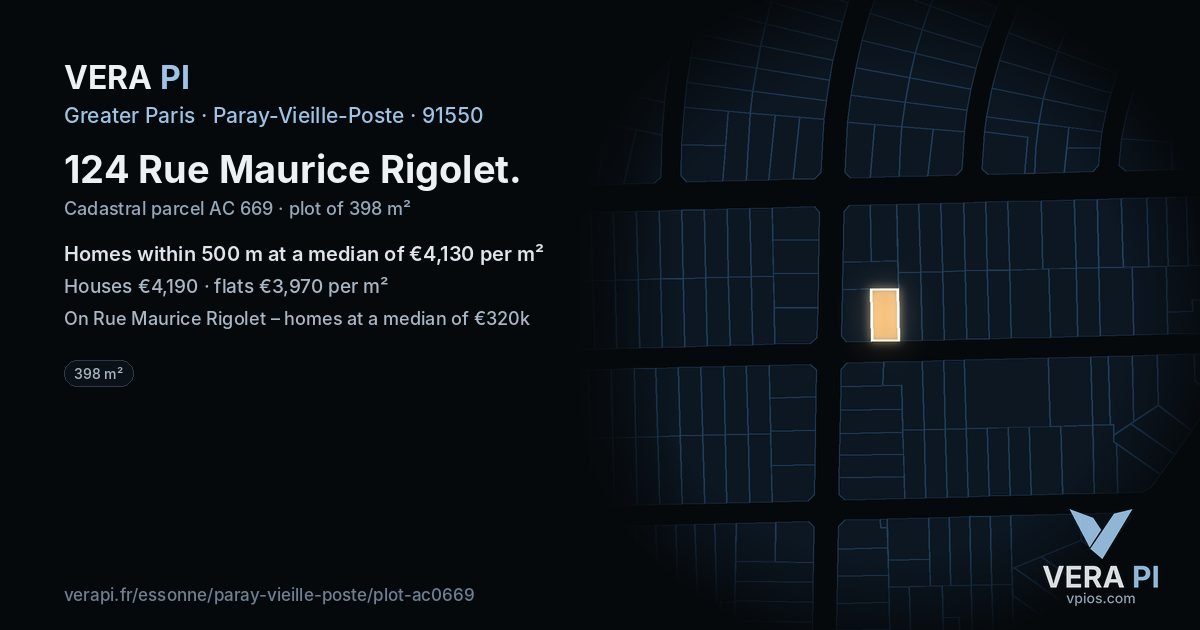 124 Rue Maurice Rigolet, Paray-Vieille-Poste at night – the plot lit, the parcels around coloured by the prices near them