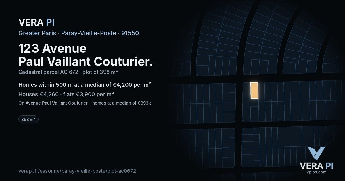 123 Avenue Paul Vaillant Couturier, Paray-Vieille-Poste at night – the plot lit, the parcels around coloured by the prices near them