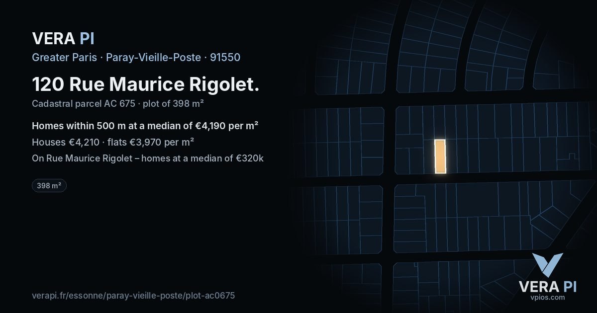 120 Rue Maurice Rigolet, Paray-Vieille-Poste at night – the plot lit, the parcels around coloured by the prices near them