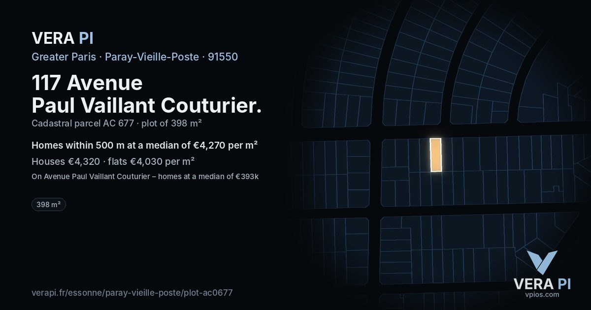 117 Avenue Paul Vaillant Couturier, Paray-Vieille-Poste at night – the plot lit, the parcels around coloured by the prices near them
