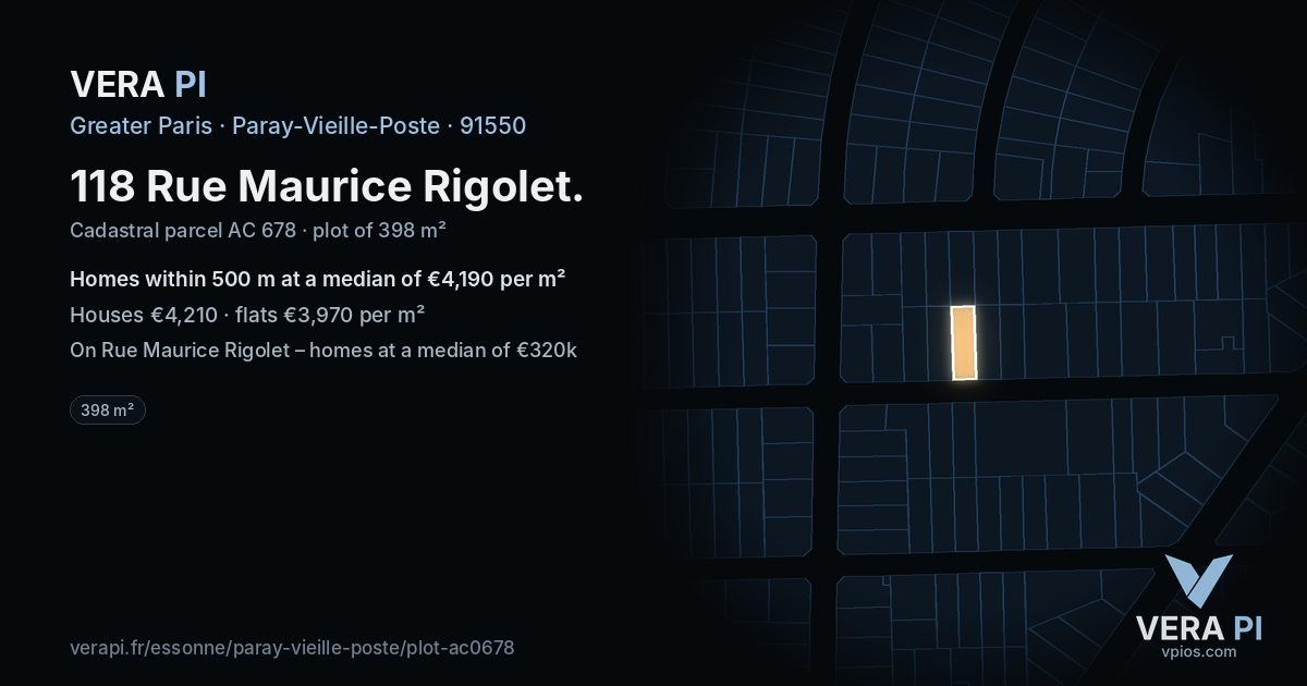 118 Rue Maurice Rigolet, Paray-Vieille-Poste at night – the plot lit, the parcels around coloured by the prices near them