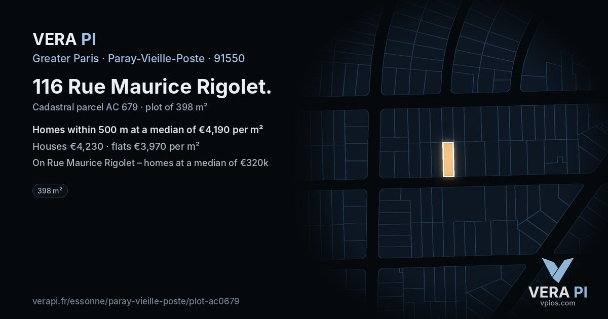 116 Rue Maurice Rigolet, Paray-Vieille-Poste at night – the plot lit, the parcels around coloured by the prices near them