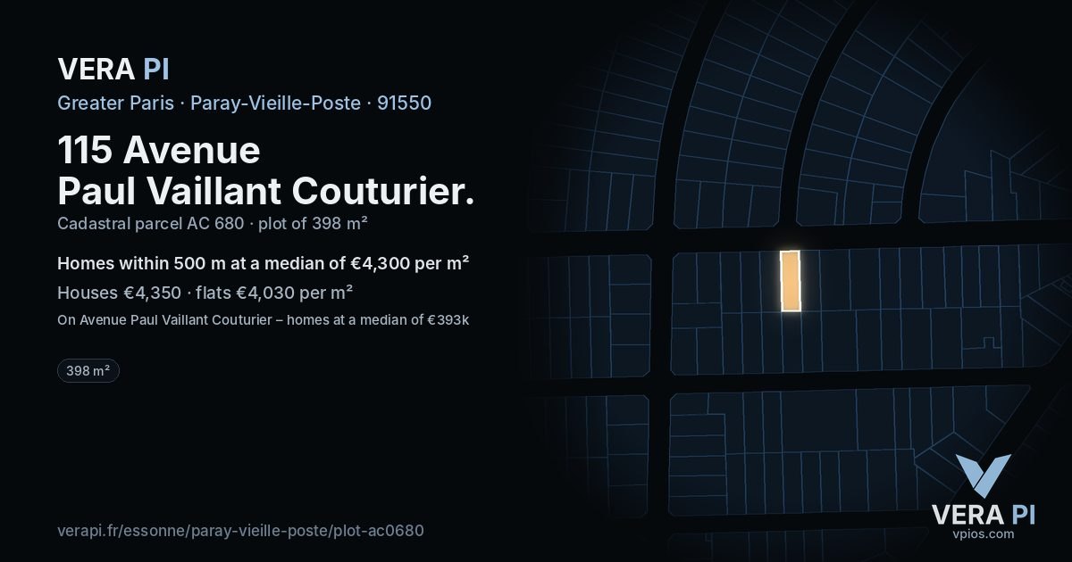 115 Avenue Paul Vaillant Couturier, Paray-Vieille-Poste at night – the plot lit, the parcels around coloured by the prices near them