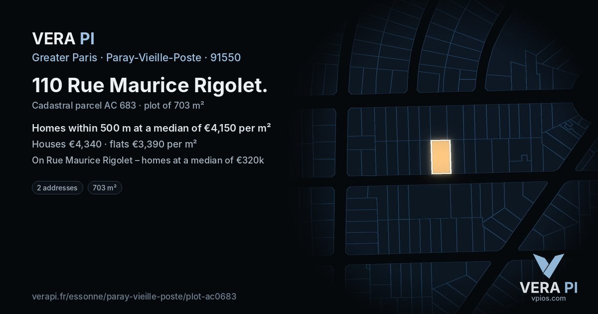 110 Rue Maurice Rigolet, Paray-Vieille-Poste at night – the plot lit, the parcels around coloured by the prices near them