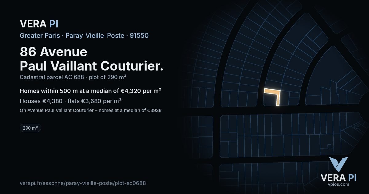 86 Avenue Paul Vaillant Couturier, Paray-Vieille-Poste at night – the plot lit, the parcels around coloured by the prices near them