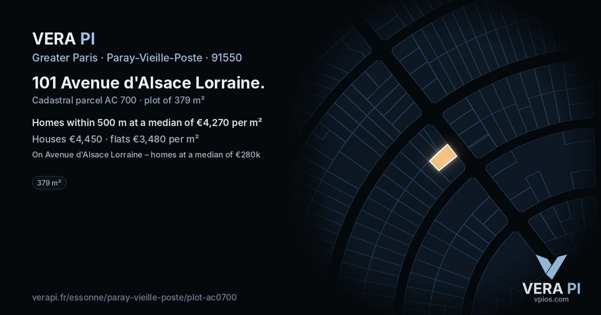 101 Avenue d'Alsace Lorraine, Paray-Vieille-Poste at night – the plot lit, the parcels around coloured by the prices near them