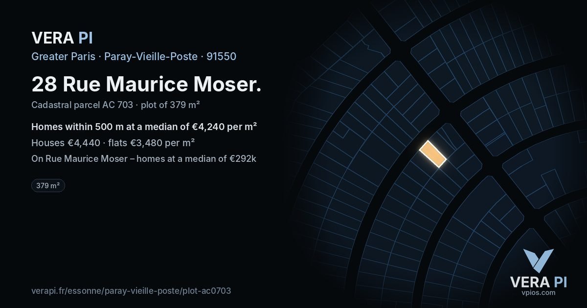 28 Rue Maurice Moser, Paray-Vieille-Poste at night – the plot lit, the parcels around coloured by the prices near them
