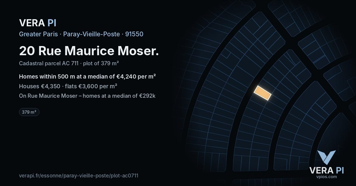 20 Rue Maurice Moser, Paray-Vieille-Poste at night – the plot lit, the parcels around coloured by the prices near them