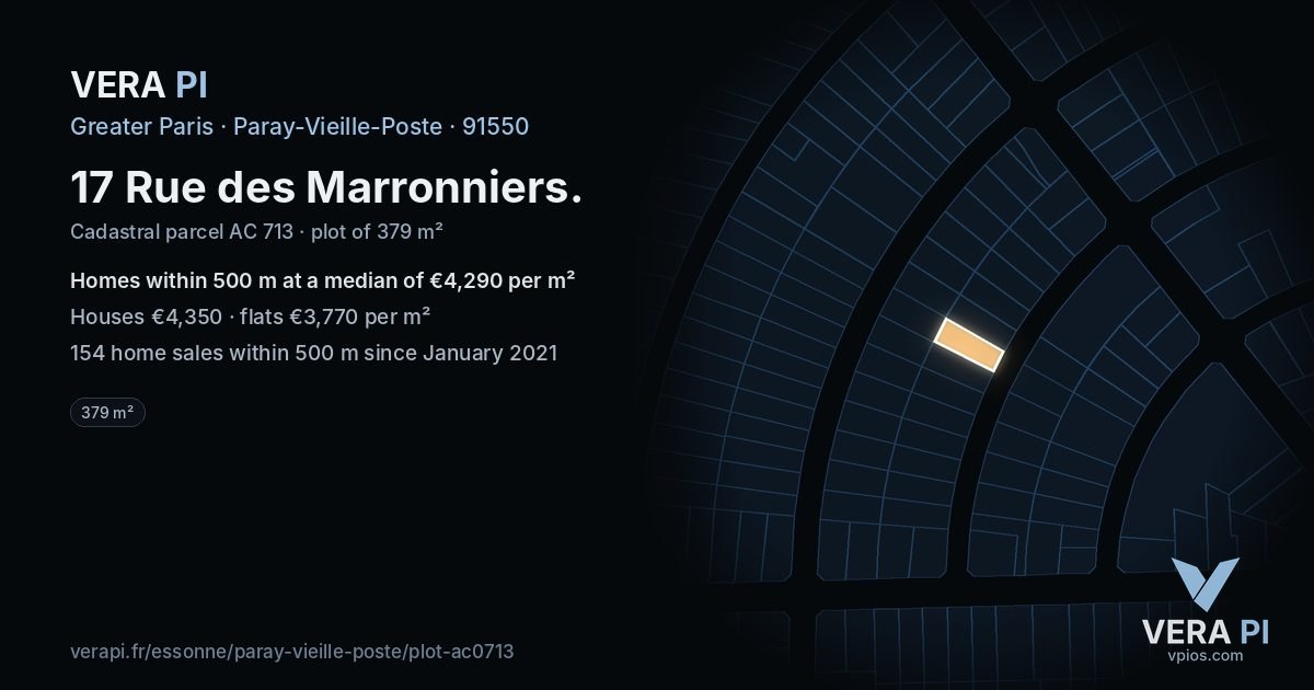 17 Rue des Marronniers, Paray-Vieille-Poste at night – the plot lit, the parcels around coloured by the prices near them